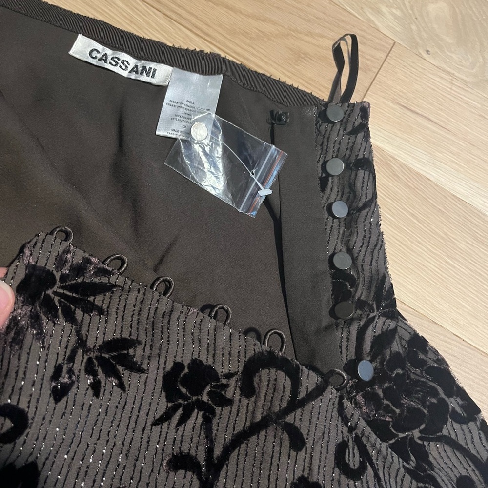 Brown Velvet Floral silk skirt blend size by Cassani 7/8 - Picture 10 of 10